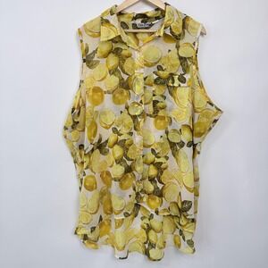 Erica Brooke Sleeveless Lemon Tunic Top Size 34 Yellow Lightweight Sheer Flowy